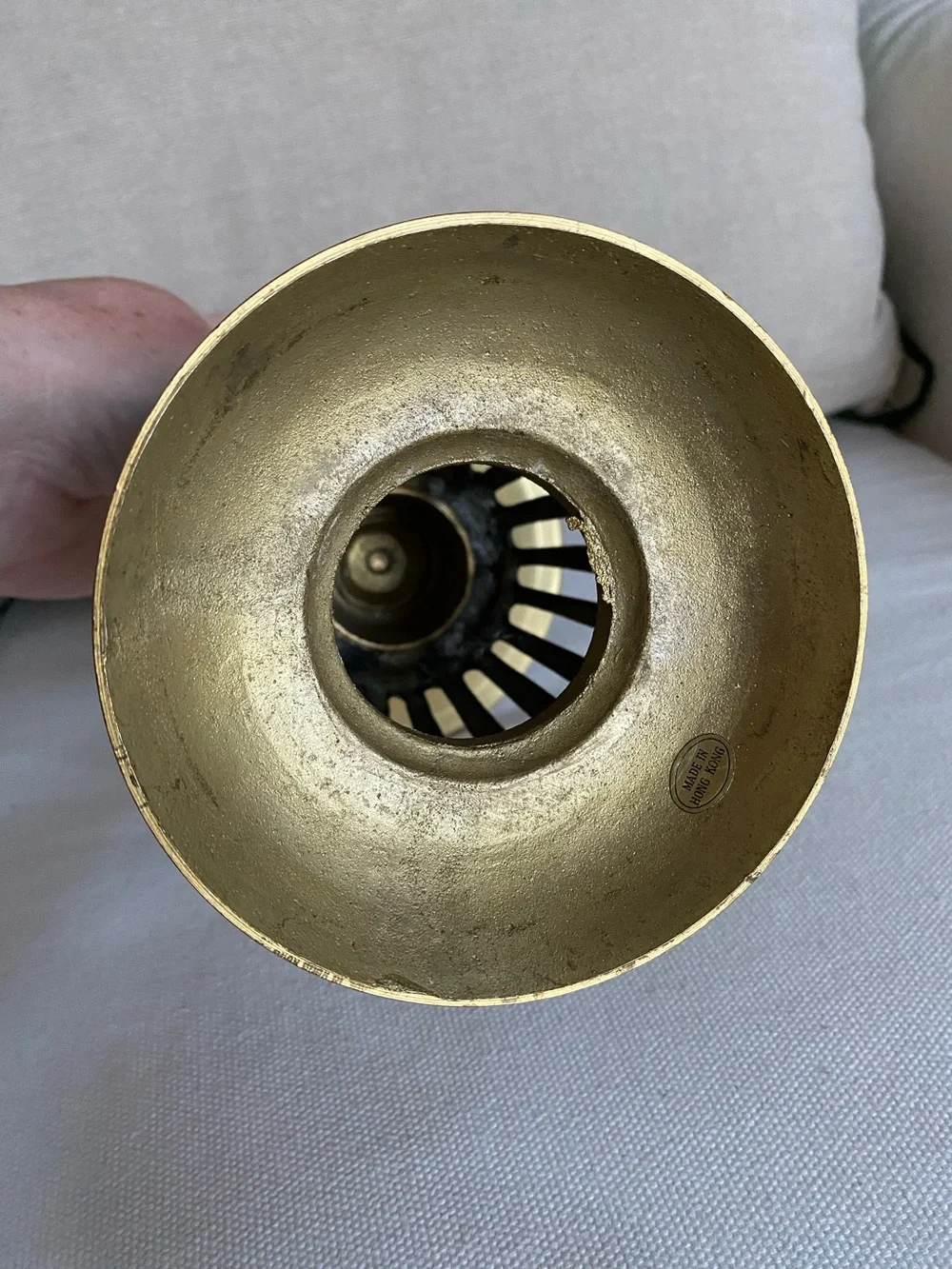 Vintage Brass Pillar Candle Holder Caged Slatted Design Hollywood Regency 6.5”